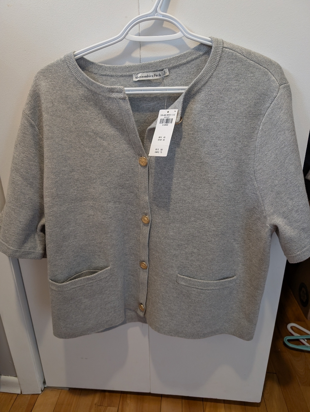 Abercrombie & Fitch Light Grey Short-Sleeve Button Cardigan